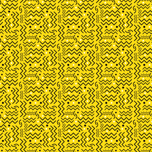 Funky retro Pattern on Yellow A funky seamless retro style design in black, white and yellow. art deco miami stock illustrations