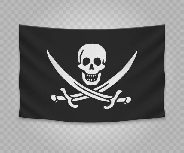 ilustraciones, imágenes clip art, dibujos animados e iconos de stock de bandera realista colgante - pirate flag