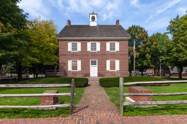 York, Pennsylvania, USA - September 22, 2017:  The Colonial courthouse in York, PA is a replica of the original one built in 1776.