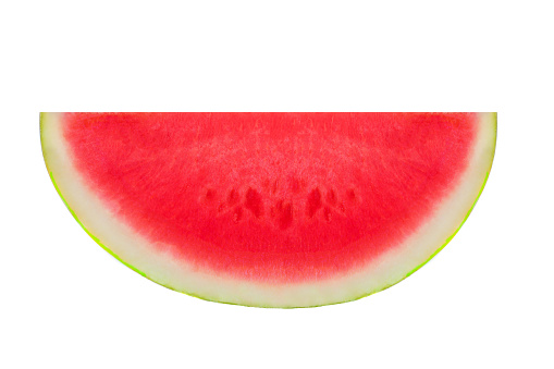 Slice watermelon fruit  isolated on a white background, close up. Seedless half of Watermelon \