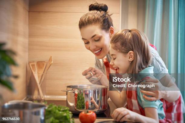 Happy Family In The Kitchen Stock Photo - Download Image Now - Cooking, Mother, Family