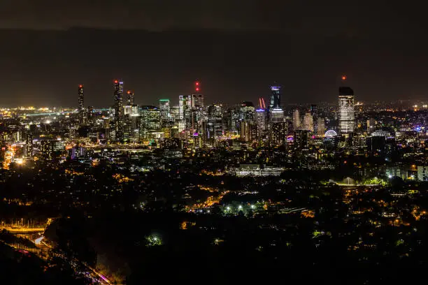 Brisbane City at Night from Mount Coot-tha. Queensland, Australia.