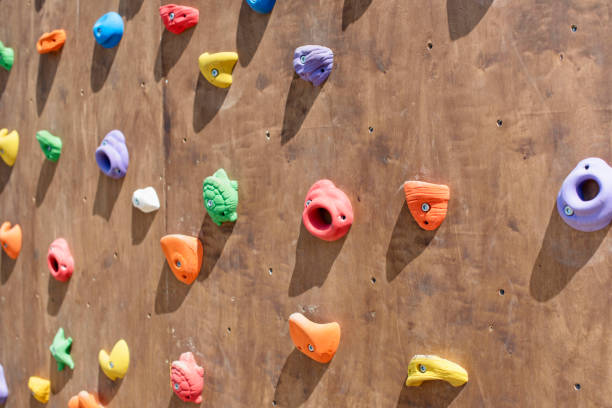 istock Wooden wall for climbing close up. 962752316