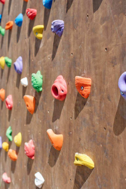 istock Wooden wall for climbing close up. 962752428