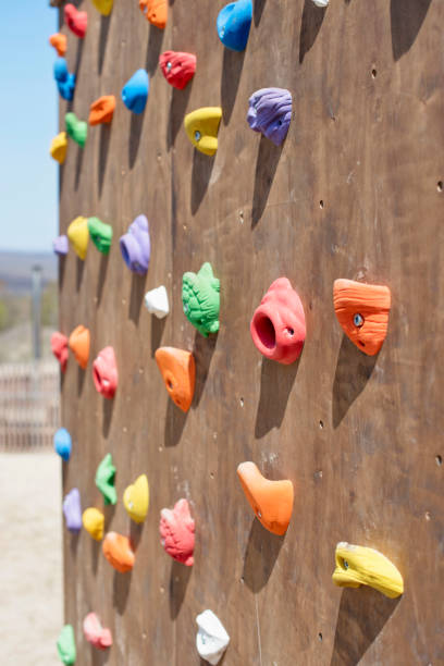 istock Wooden wall for climbing close up. 962752446