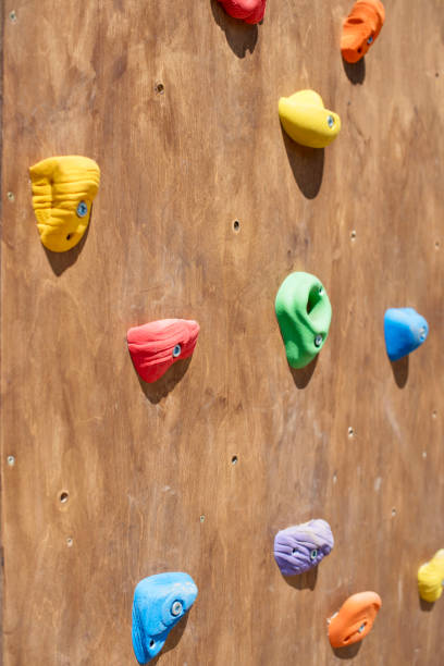 istock Wooden wall for climbing close up. 962752472