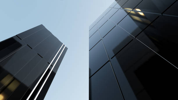 istock Low angle view of generic modern office skyscrapers 962760300