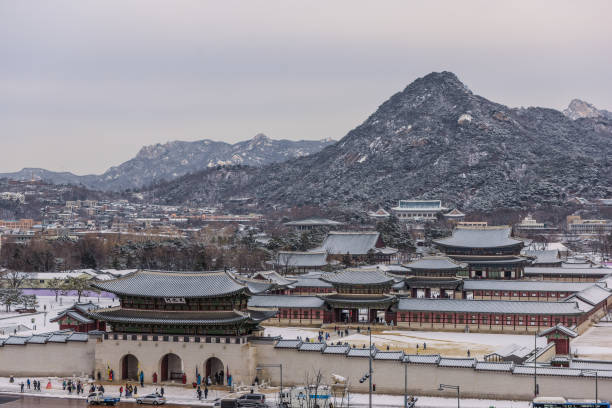 paisaje tradicional, seúl corea - winter scape fotografías e imágenes de stock
