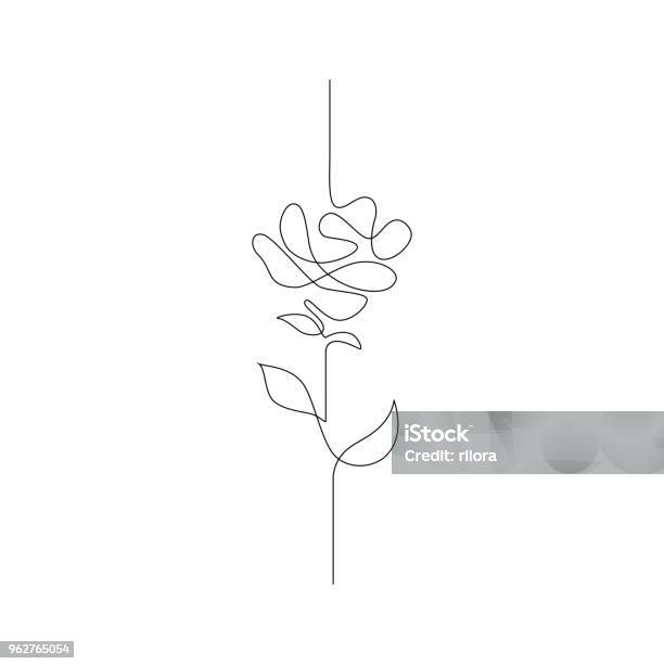 One Line Drawing Continuous Line Flower Handdrawn Illustration For Logo Emblem And Design Card Poster Vector Stock Illustration - Download Image Now