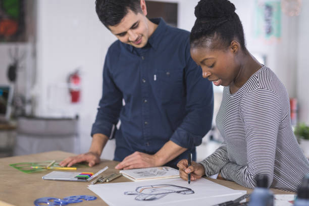 Design couple strategize in their modern studio