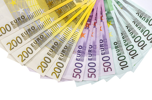 100 200 500 Euro bills isolated on white