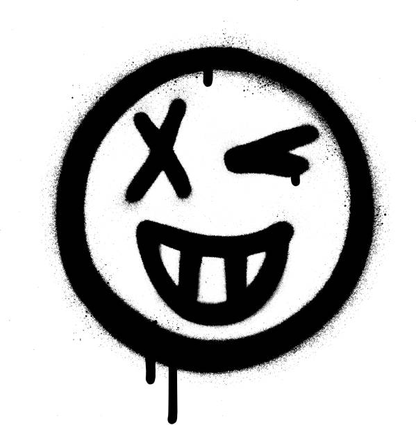 graffiti grin and wink icon face in black over white graffiti grinning and winking icon face in black on white black face paint stock illustrations