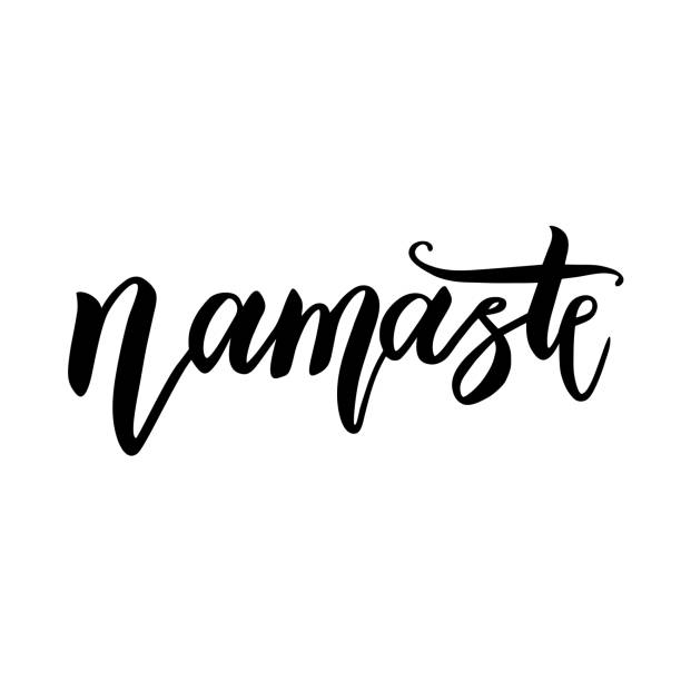 Calligraphic poster with phrase - Namaste Vector lettering. Calligraphic poster with phrase - Namaste. Hand drawn quote. Vector illustration anjali mudra stock illustrations