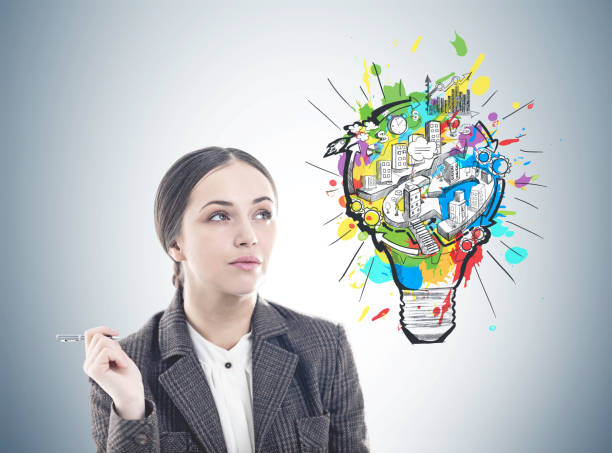 istock Pensive businesswoman with a pen, good idea 962787246