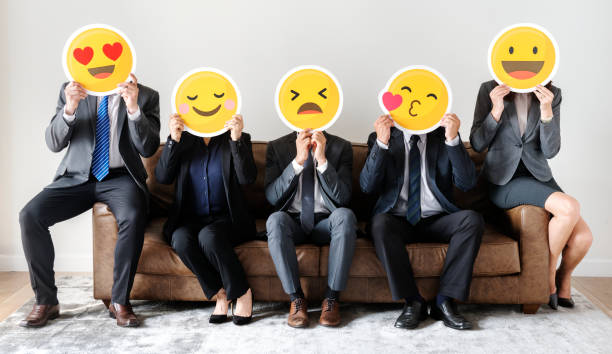 istock Business people sitting together with icons 962787922