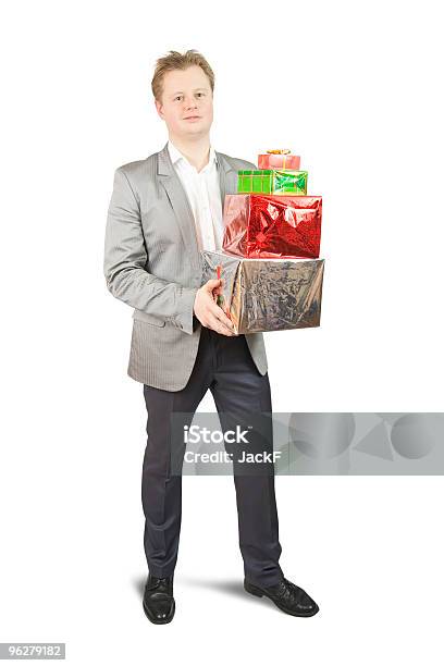 Geschäftsmann Mit Geschenkboxen Stockfoto und mehr Bilder von Eine Person - Eine Person, Einkaufen, Erfolg