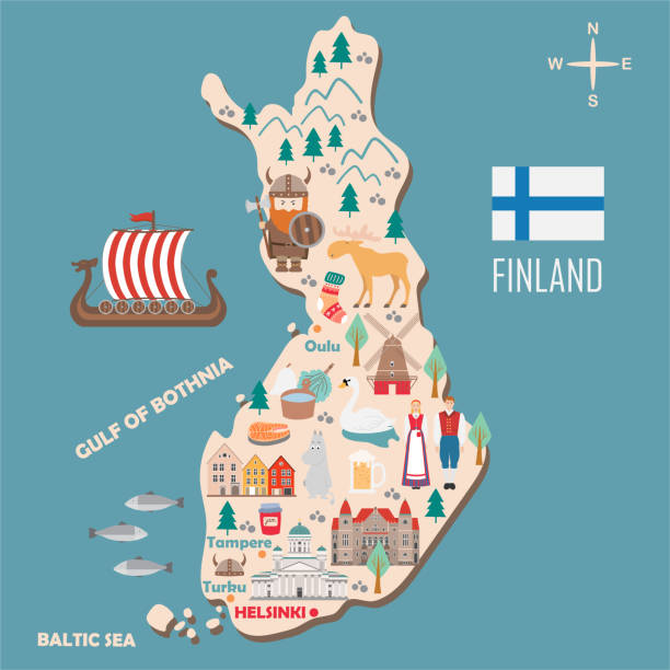 illustrations, cliparts, dessins animés et icônes de carte stylisée de la finlande - laponie