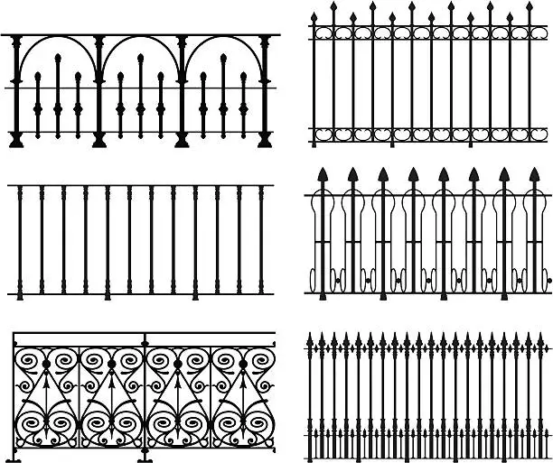 Vector illustration of Railings and fences