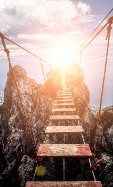 Suspension bridge on the Mount. path to the light