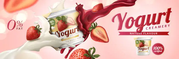 Vector illustration of Strawberry yogurt ads