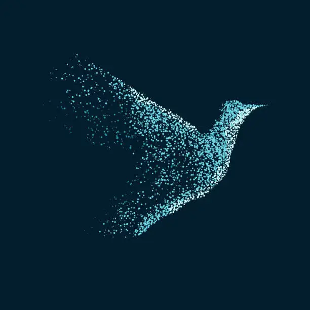 Vector illustration of Vector blue bird made from round parcicles.