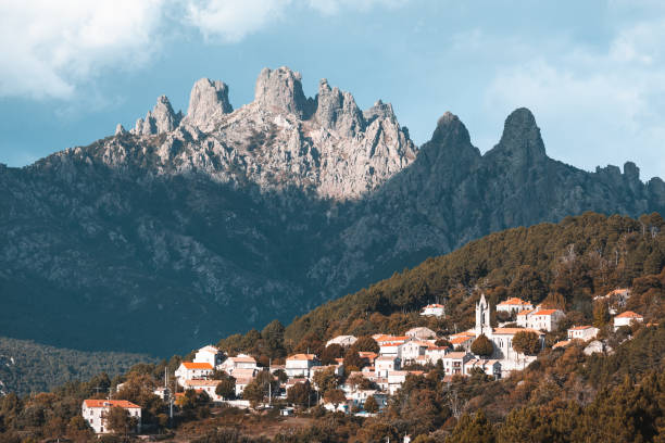 Bavella mountains and Zonza village, Corsica island, France stock photo