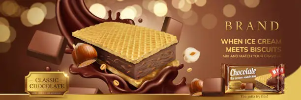 Vector illustration of Chocolate ice cream sandwich