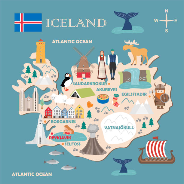 아이슬란드의 지도 양식된 - iceland stock illustrations