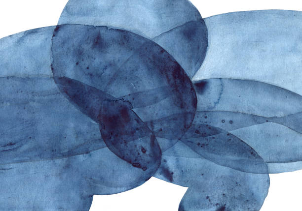 istock Abstract dark blue watercolor background, hand painted texture with transparent curve shapes 962815454