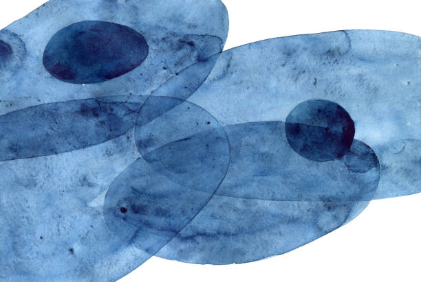 istock Abstract dark blue watercolor background, hand painted texture with transparent curve shapes 962815564