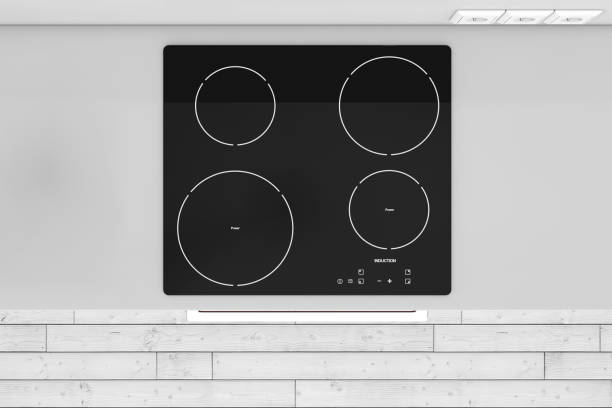 istock Modern Kitchen with Induction Cooktop Stove top view. 3d Rendering 962823312