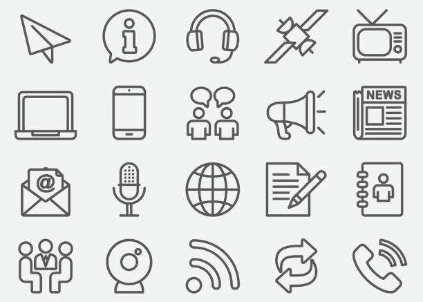ikony komunikacji i linii społecznościowych - newspaper symbol computer icon communication stock illustrations