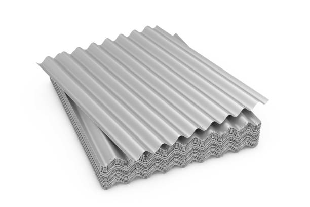 istock Stack of Steel Metal Zinc Galvanized Wave Sheets for Roof. 3d Rendering 962824018