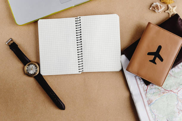 istock time to plan travel concept, stylish notebook map watch and passport on craft background 962828064
