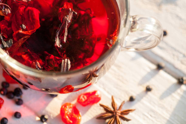 istock Red Hot Hibiscus tea in a glass mug 962831220