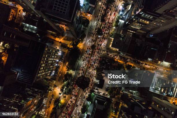 Aerial View Of Rush Hour In Sao Paulo City Brazil At Night Stock Photo - Download Image Now