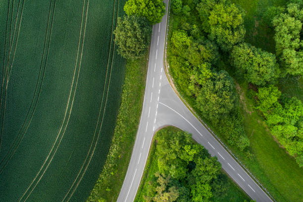 istock Crossroads, country road - aerial view 962842012