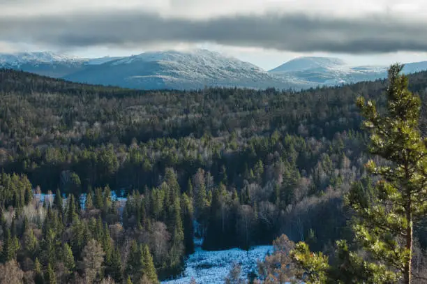 Photo of snow-capped peaks of the mountain Iremel