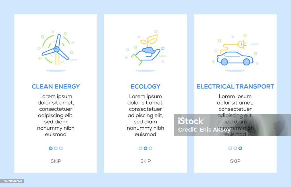 Icons of Clean Energy, Ecology, Electrical Transport. Ecology Concept Web Elements Banners, Screens for Mobile Apps and Web Sites Environment stock vector