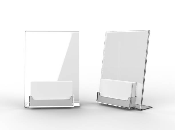 istock Counter top Acrylic Sign Display with Calling or Business Card Tray or card holder. 3d render illustration. 962854734