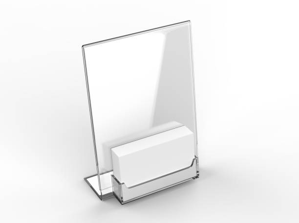 istock Counter top Acrylic Sign Display with Calling or Business Card Tray or card holder. 3d render illustration. 962854738
