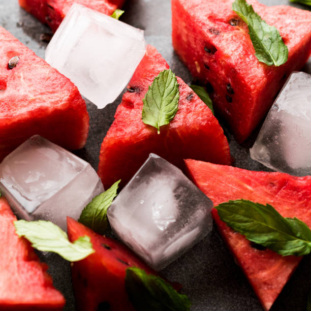 istock Watermelon Slices with Ice Cubes and Mint Leaves. 962861042