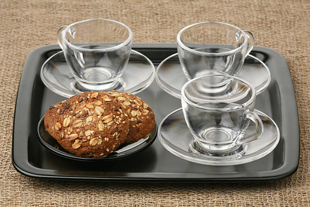 istock Tasty cookies and three coffee pairs 96286201