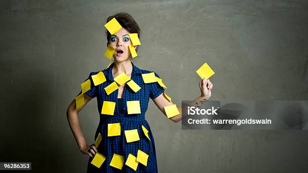 Covered In Reminders Stock Photo - Download Image Now - Adhesive Note, Dress, Adult