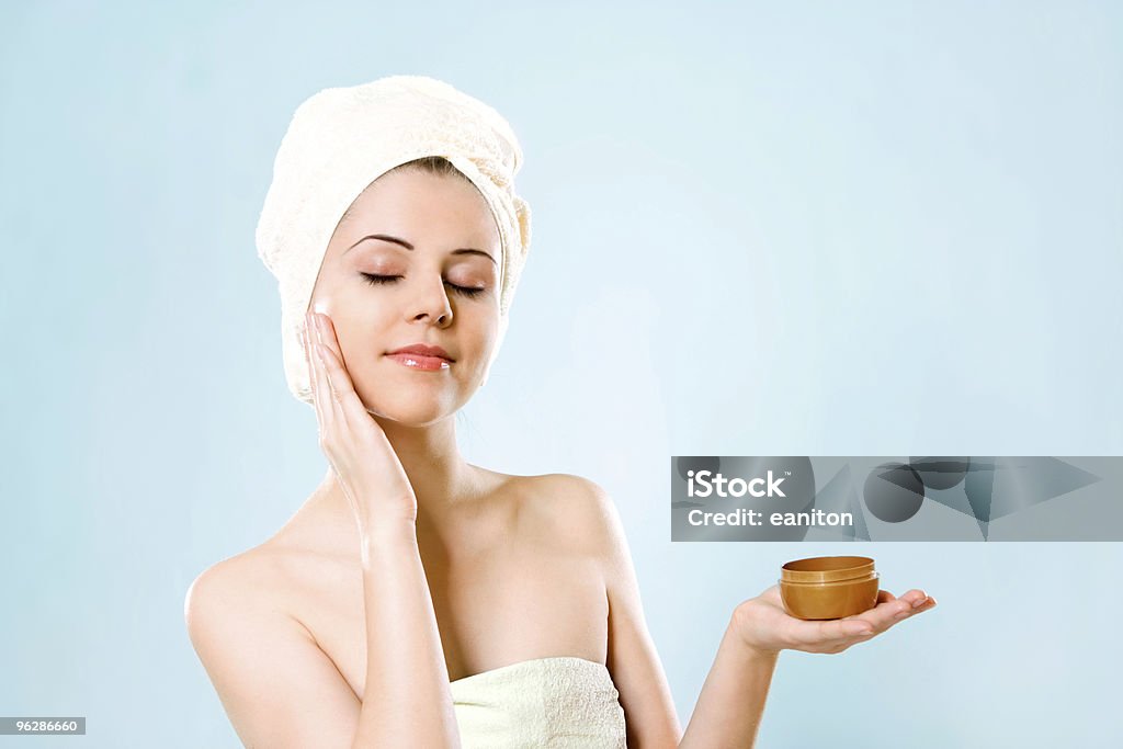 woman with towel on the head  Adult Stock Photo