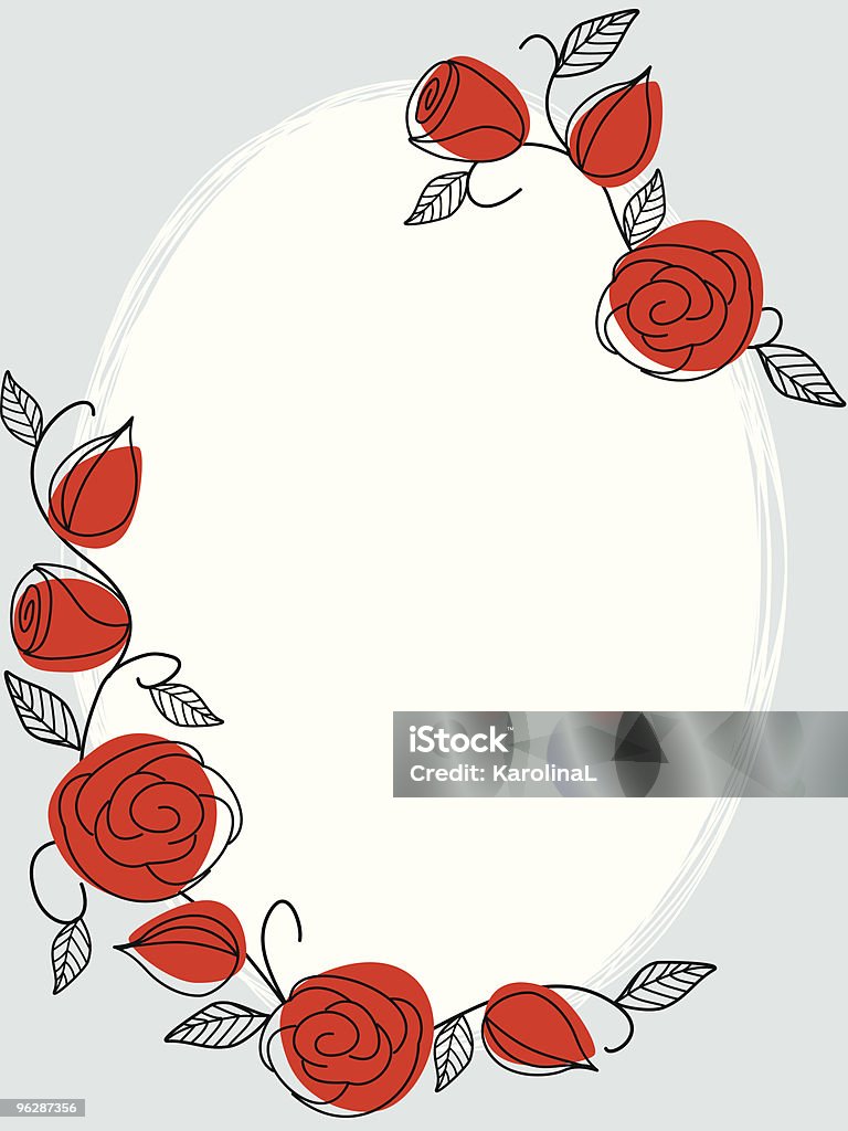 Klasyczne Ręcznie rysowane owalna ramka z róż - Grafika wektorowa royalty-free (Bazgroły - Rysunek)