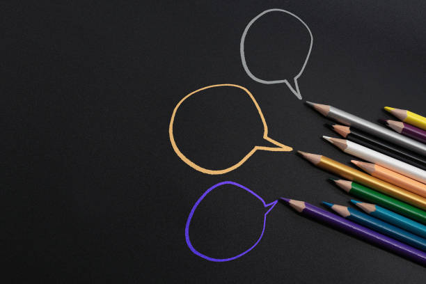 istock Community communication, represents people conference, social media interaction & engagement. group of pencils sharing idea on the black background with copy space 962891440