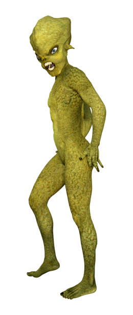 istock 3D illustration green alien on white 962893398
