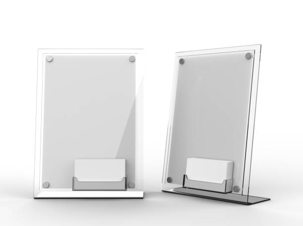 istock Counter top Acrylic Sign Display with Calling or Business Card Tray or card holder. 3d render illustration. 962902904
