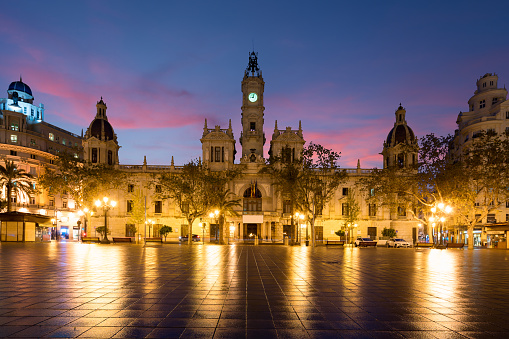 Valencia City Hall on Plaza del Ayuntamiento in Valencia, Spain.